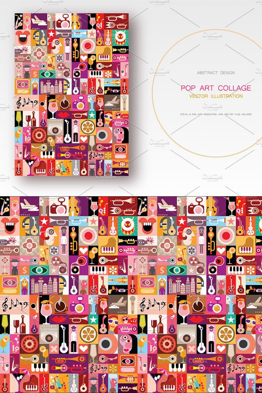 Musical Pop Art collage vector illus pinterest preview image.