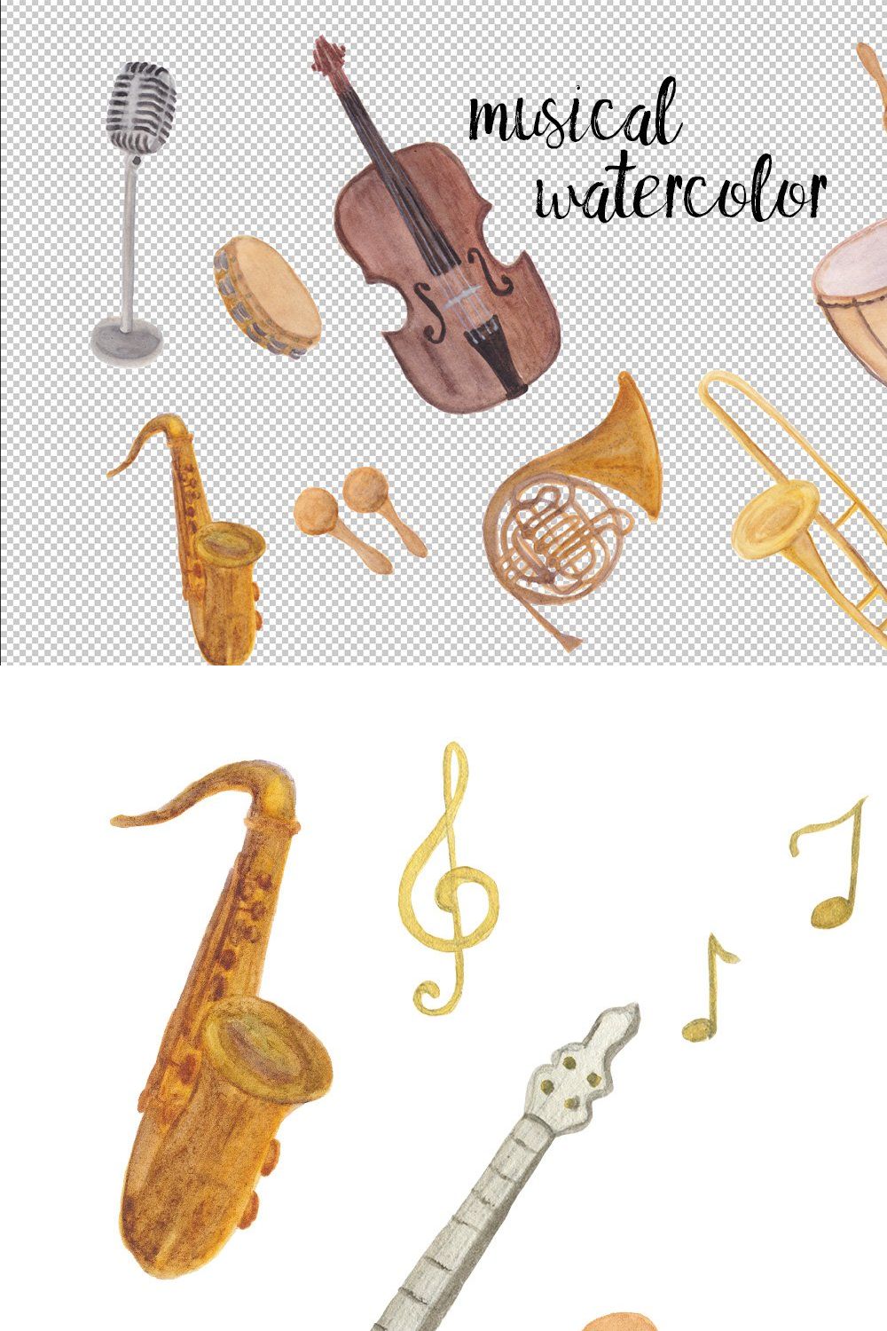 Musical WATERCOLOR pinterest preview image.