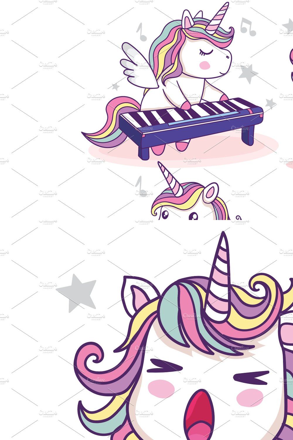 Musician Cute unicorns vector. pinterest preview image.
