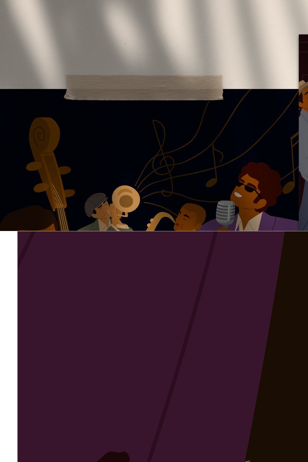 Musicians playing jazz in band set pinterest preview image.