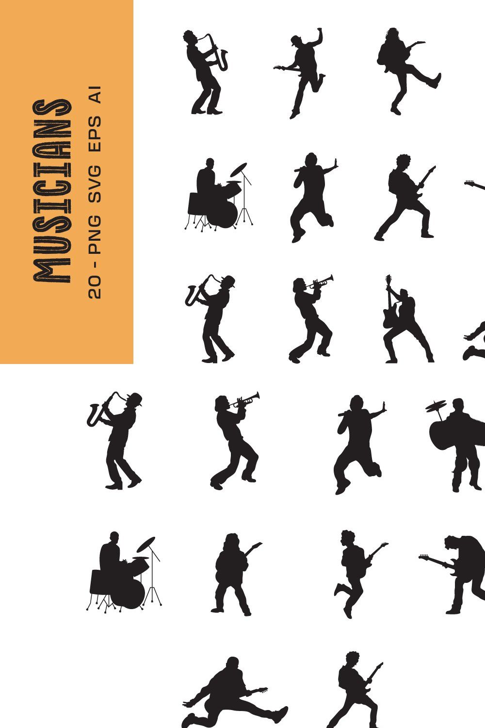 Musicians vector silhouette pinterest preview image.