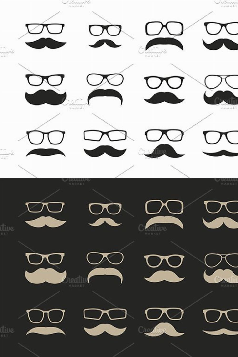 Mustaches set pinterest preview image.