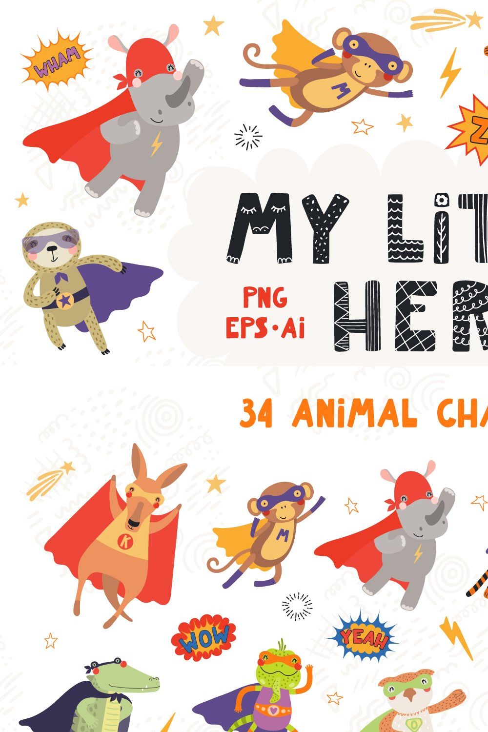 My Little Hero, Cute Animal Graphics pinterest preview image.