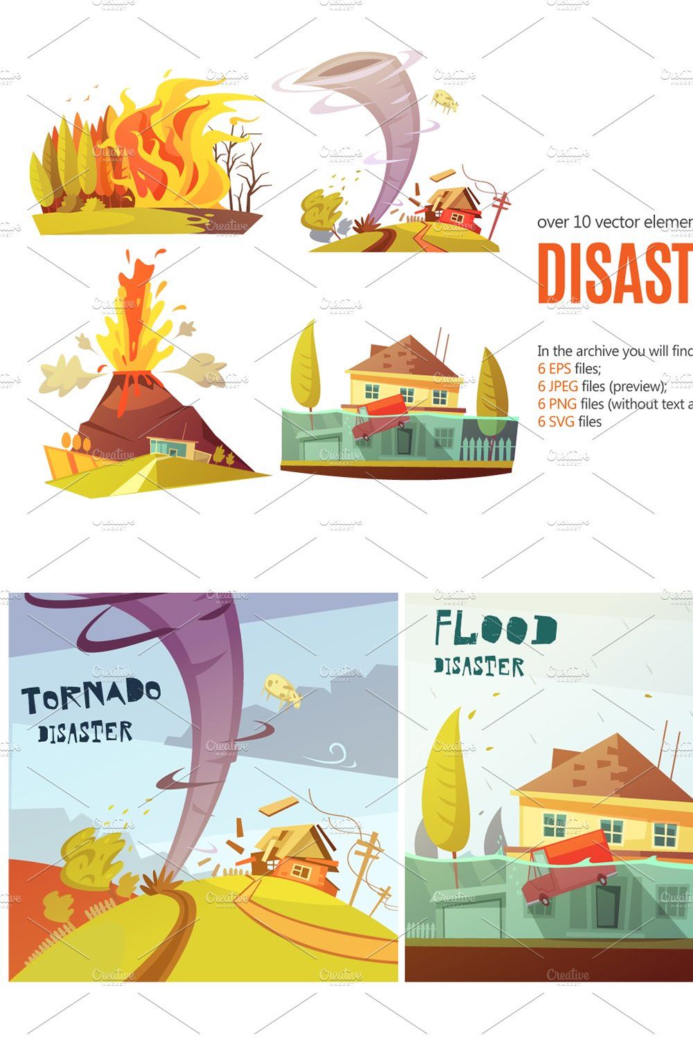 Natural Disaster Cartoon Set pinterest preview image.