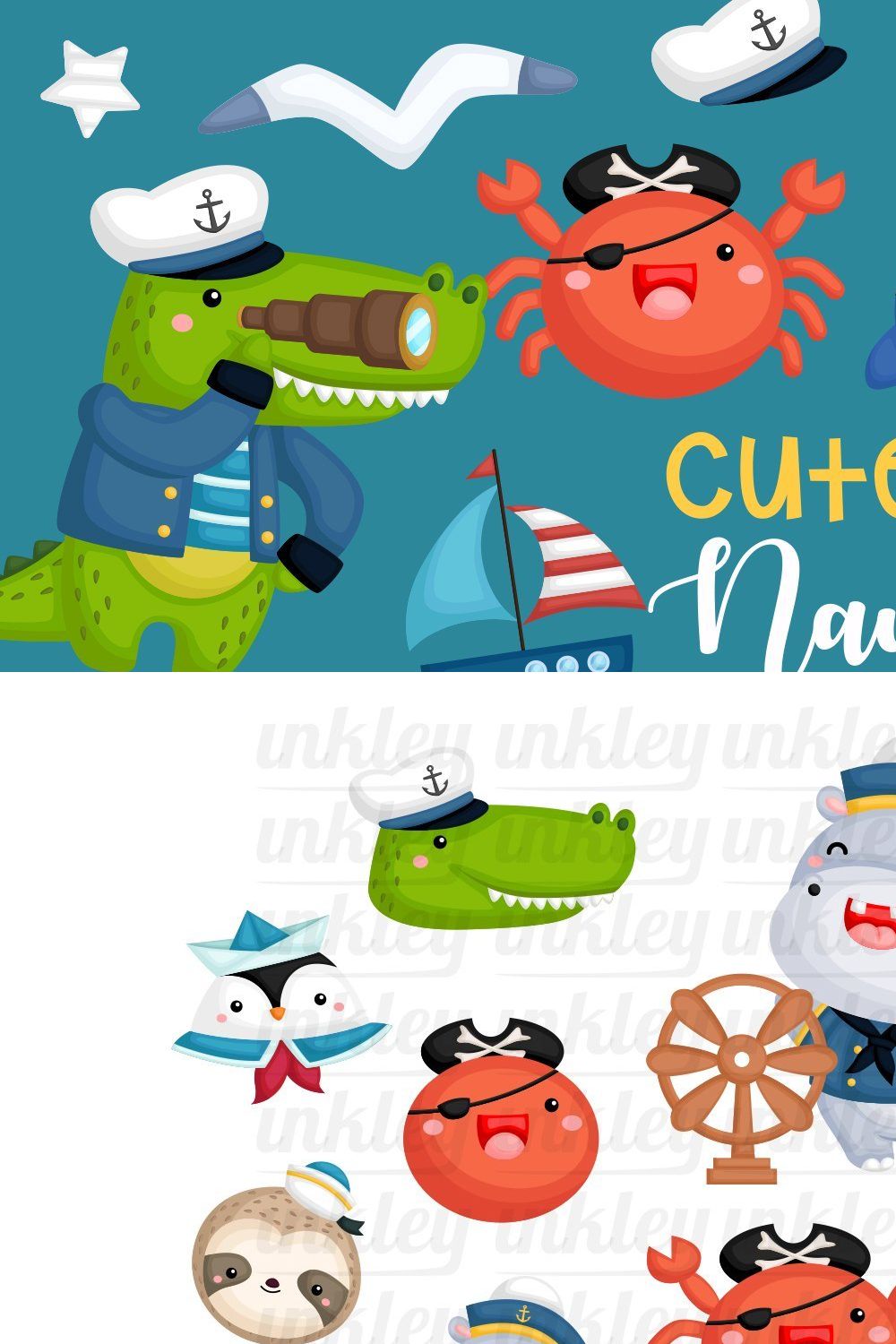 Nautical Sealife Animals Clipart pinterest preview image.