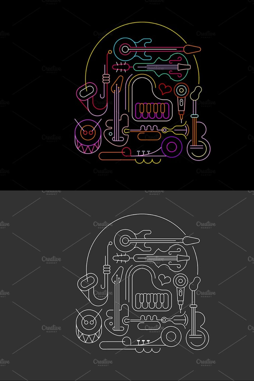 Neon Musical Design pinterest preview image.