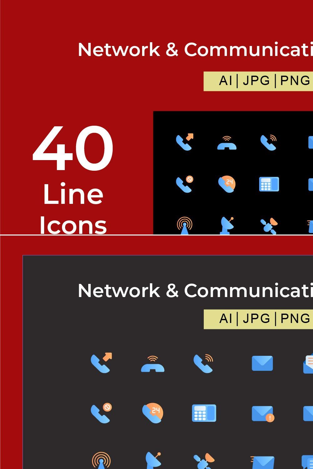 Network And Communication Icon Set pinterest preview image.