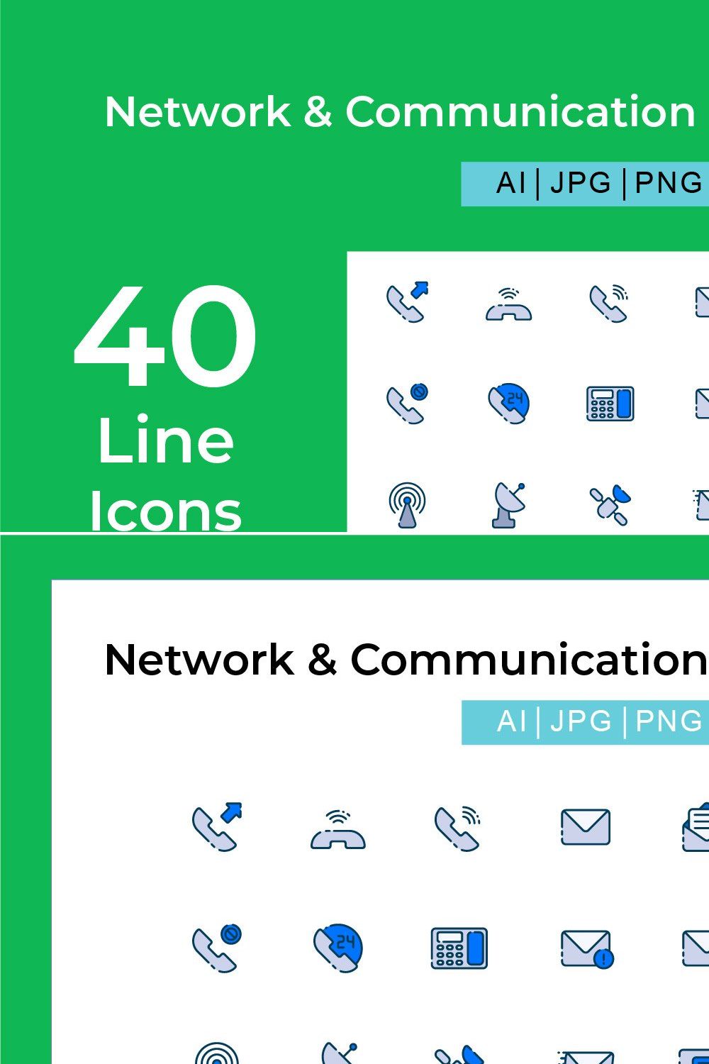 Network And Communication Icon Set pinterest preview image.