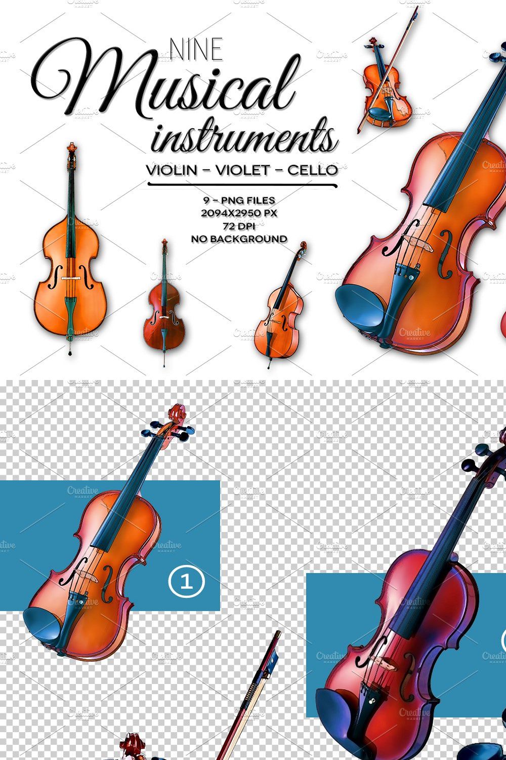 Nine Musical Instruments pinterest preview image.