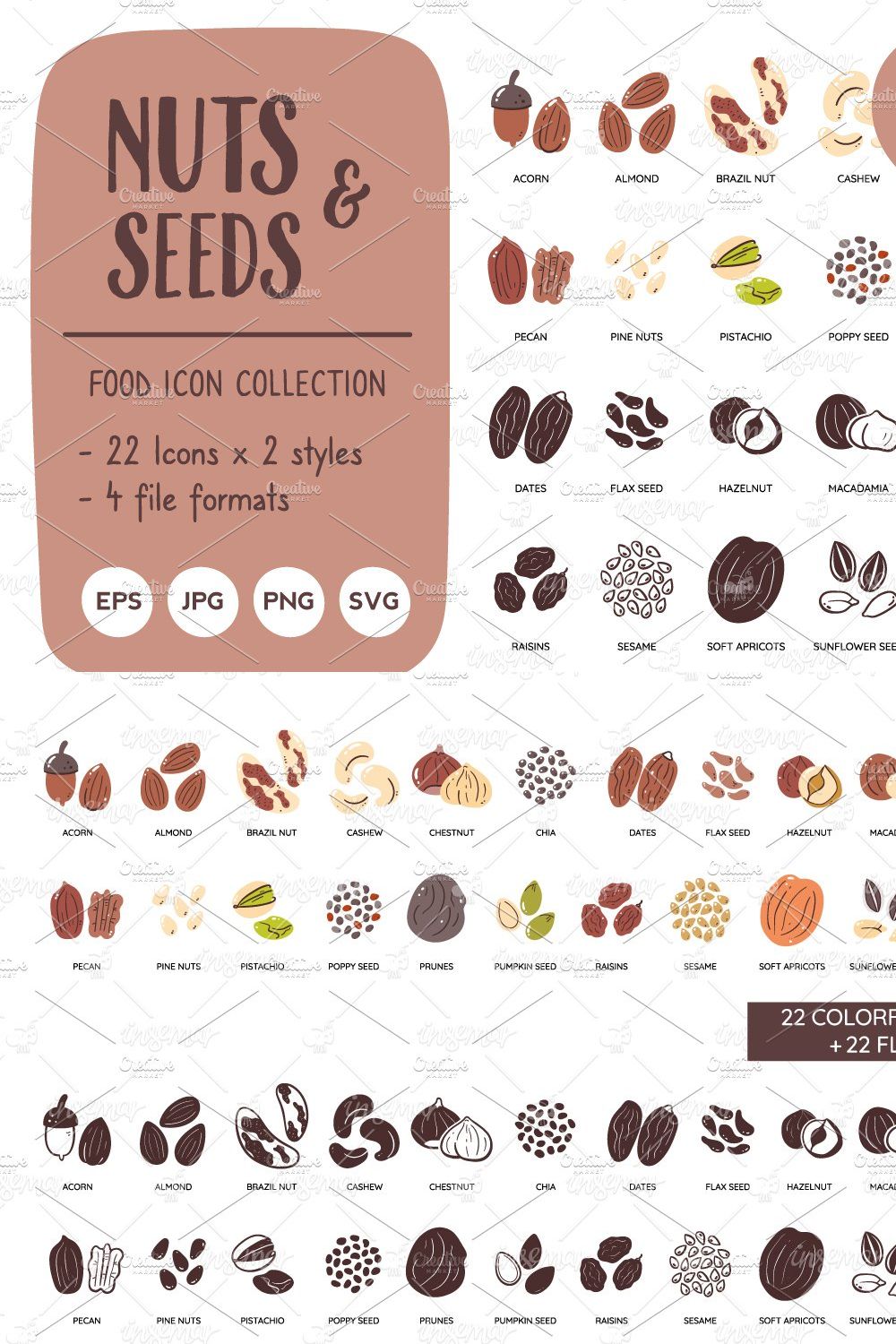 Nuts & Seeds Food Icon Set pinterest preview image.