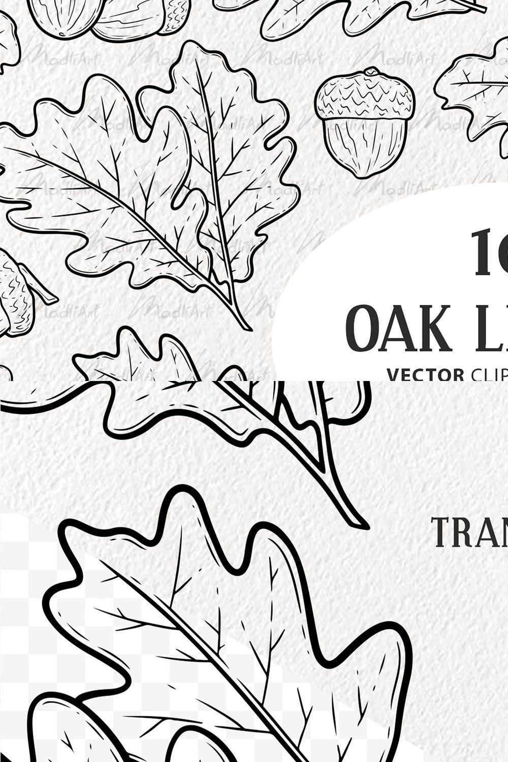 Oak & Acorn Vector Line Art Set pinterest preview image.