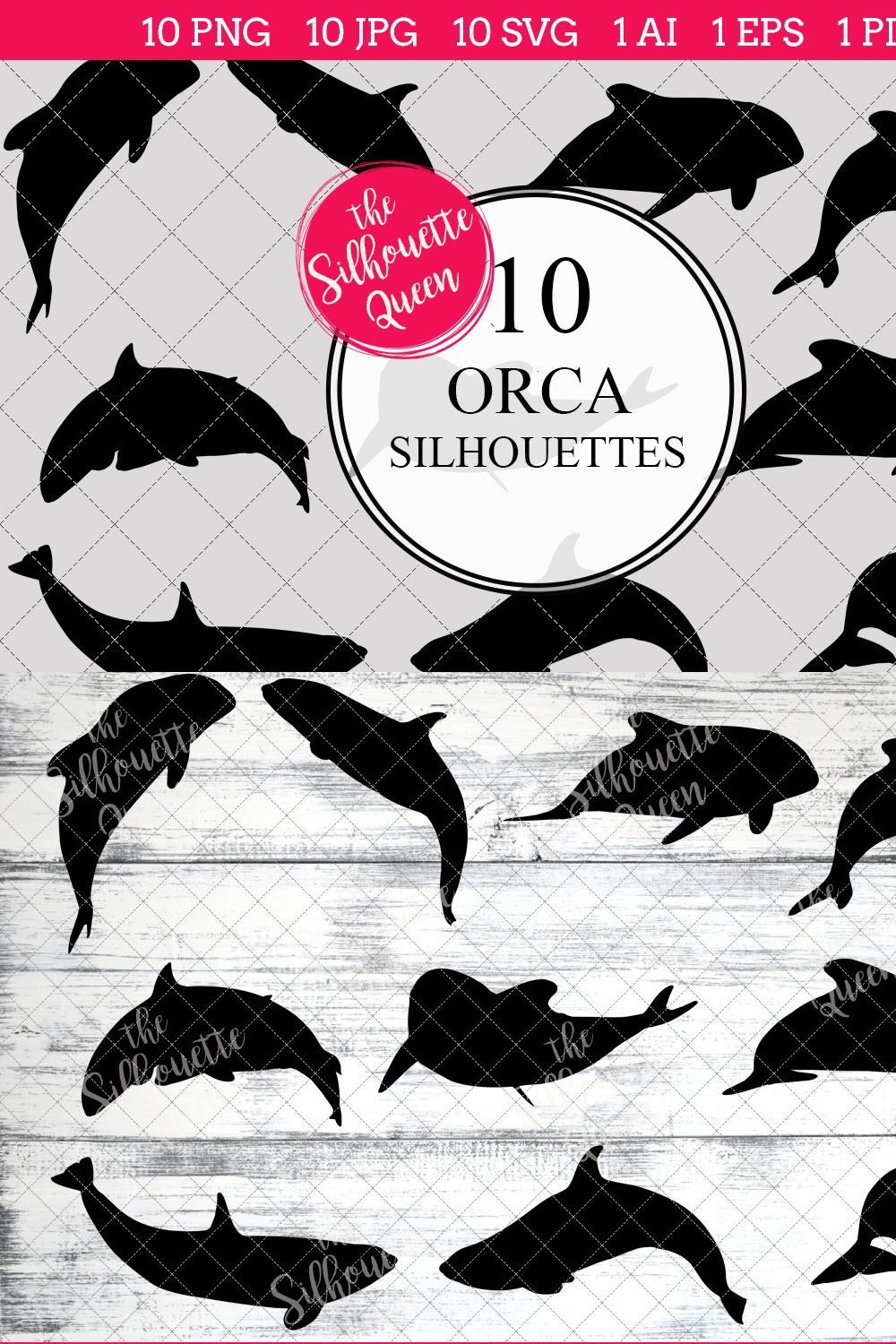 Orca Silhouette Vector Graphics pinterest preview image.