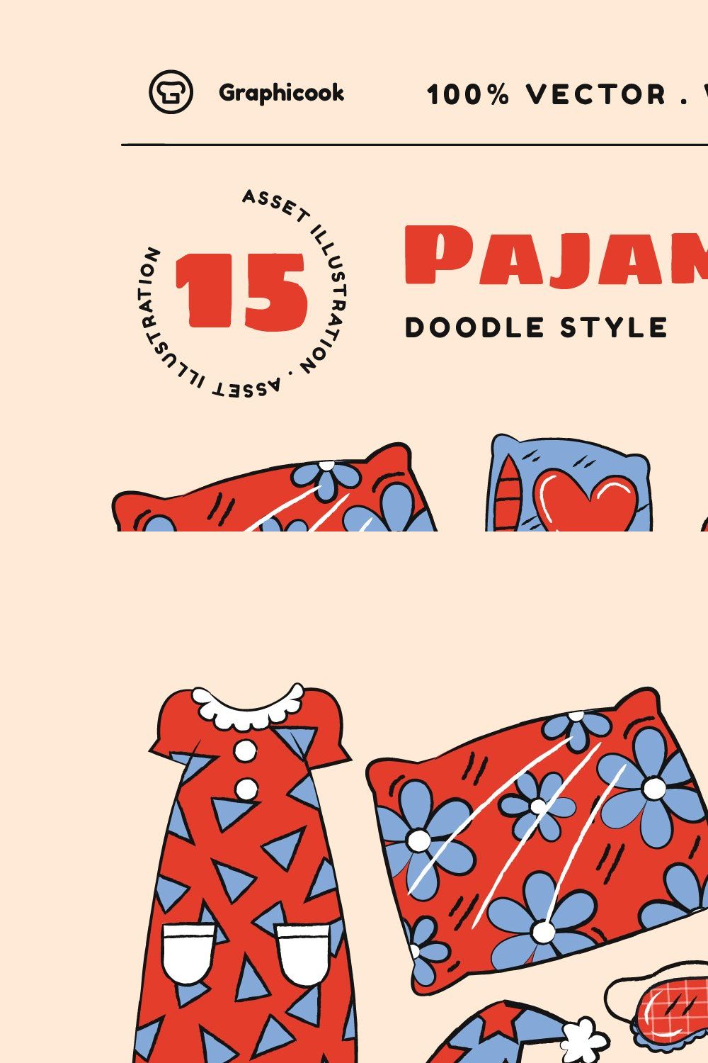 Pajamas Party Illustration Set pinterest preview image.