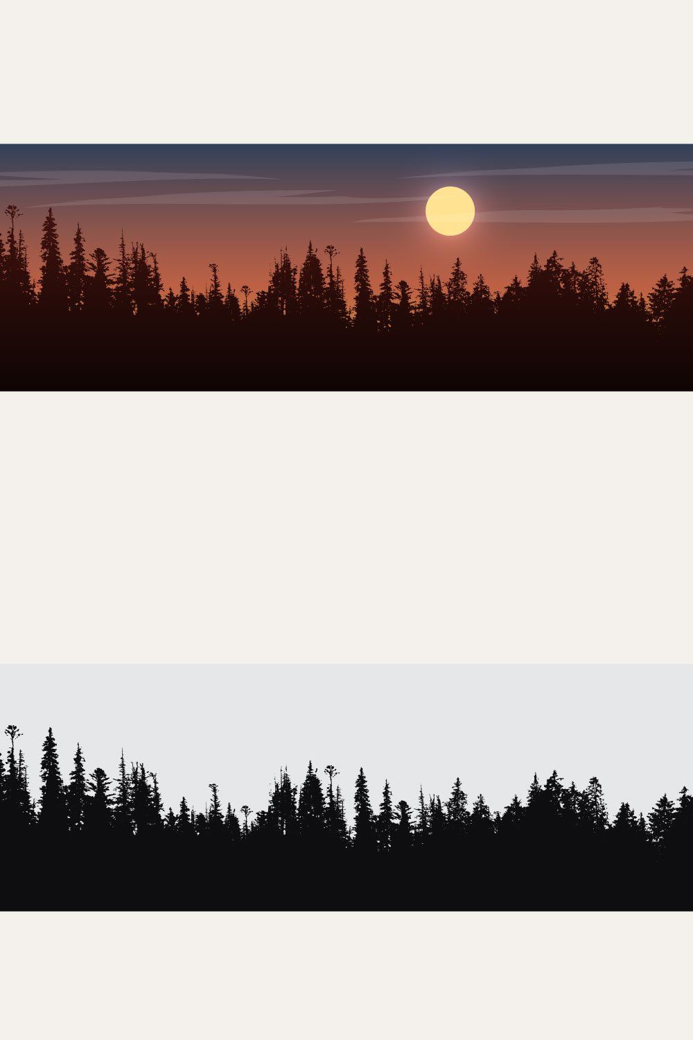 Panorama of view to trees on sunset pinterest preview image.