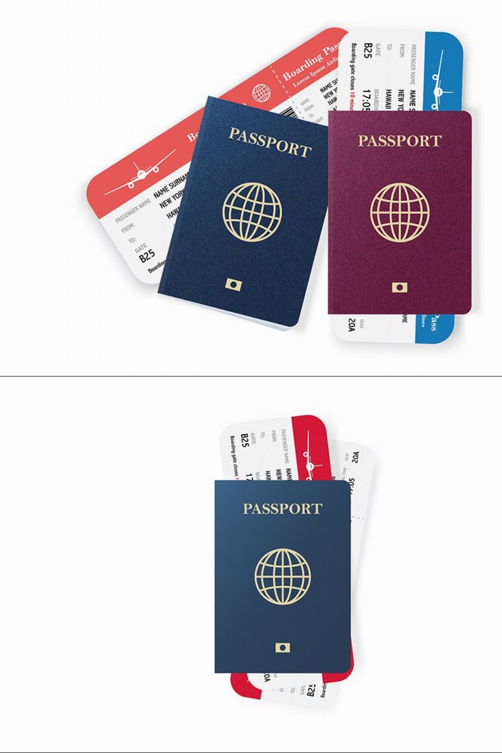 Passports and boarding pass tickets. pinterest preview image.