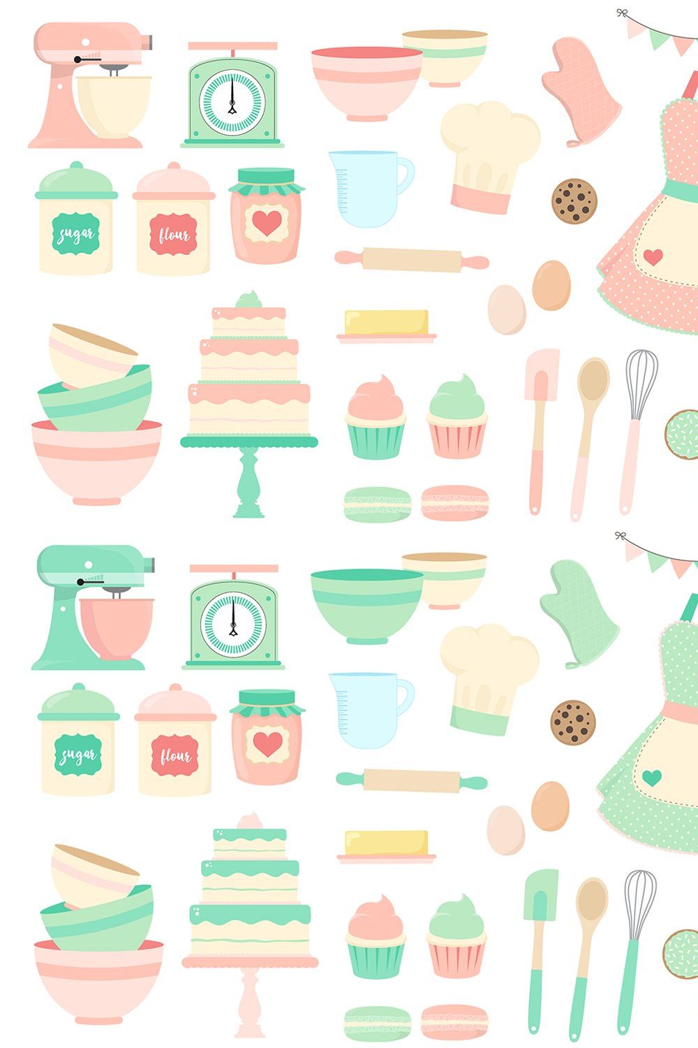 Pink and Mint Kitchen Clipart pinterest preview image.