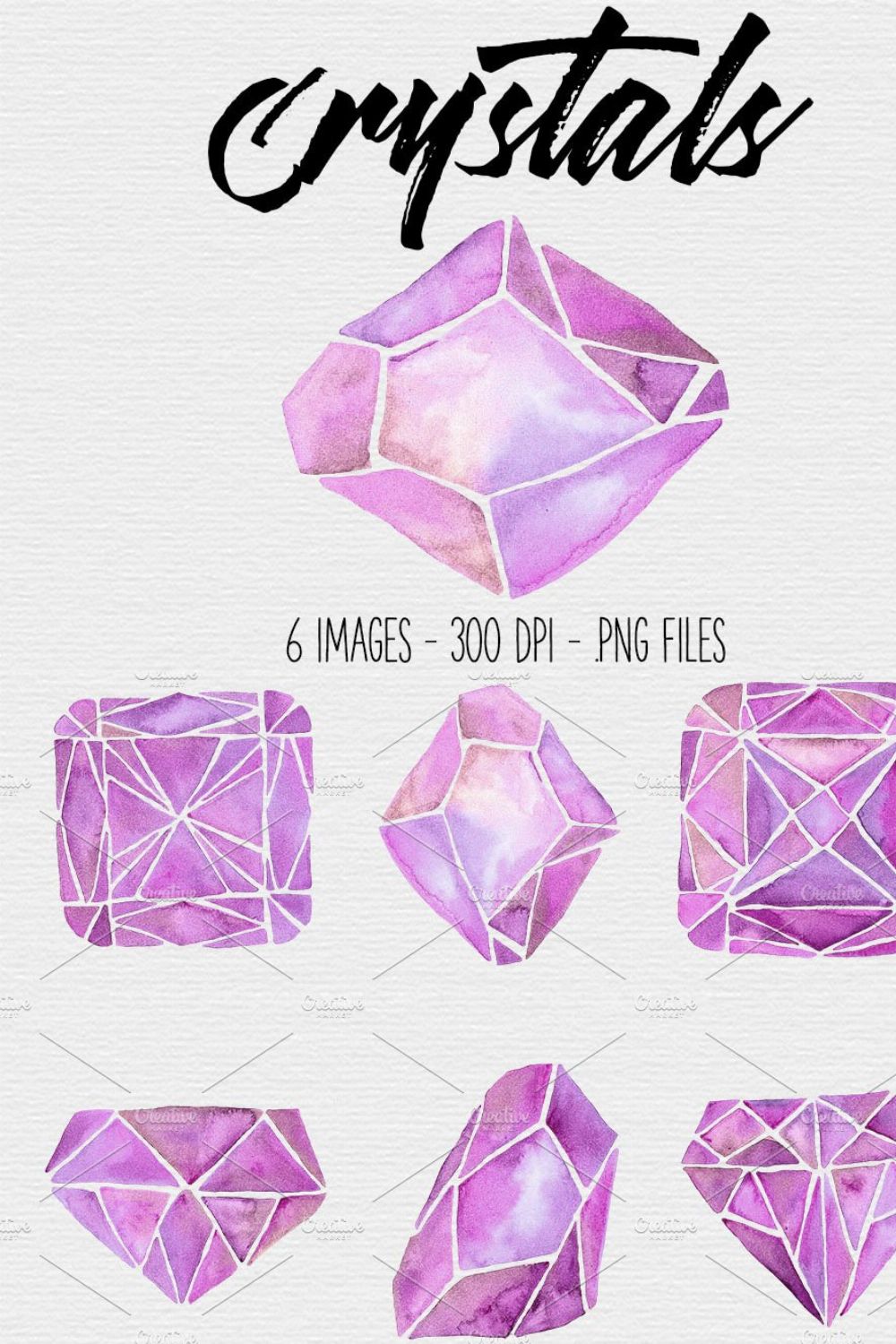 Pink Watercolor Crystal Clipart pinterest preview image.
