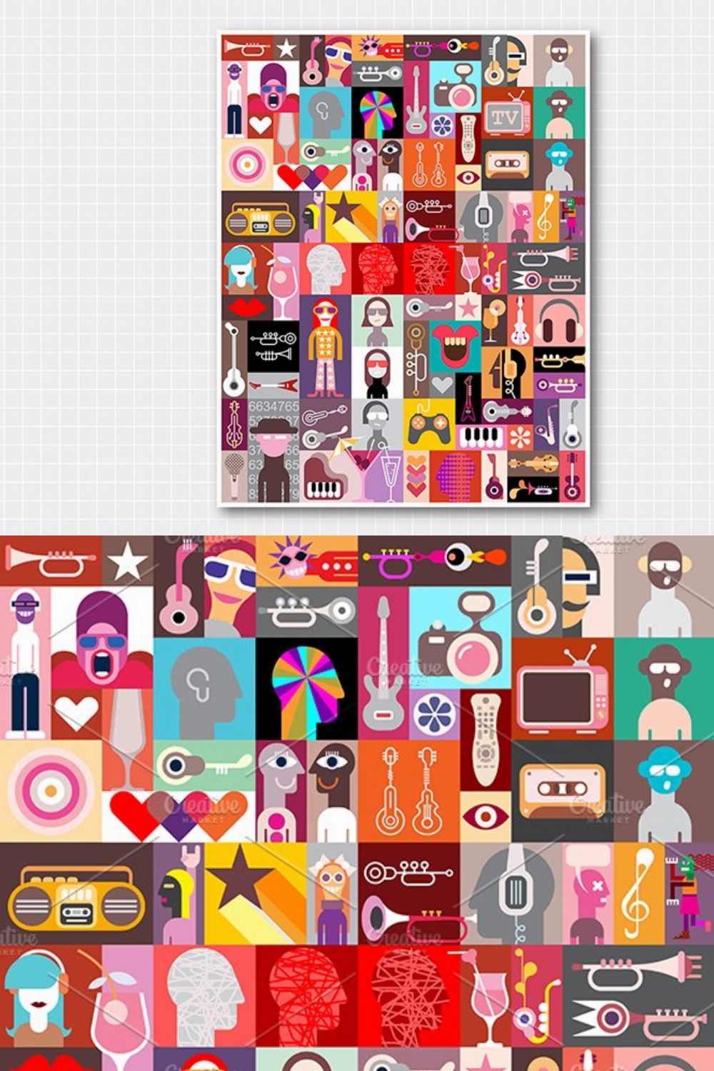 Pop-art vector collage pinterest preview image.