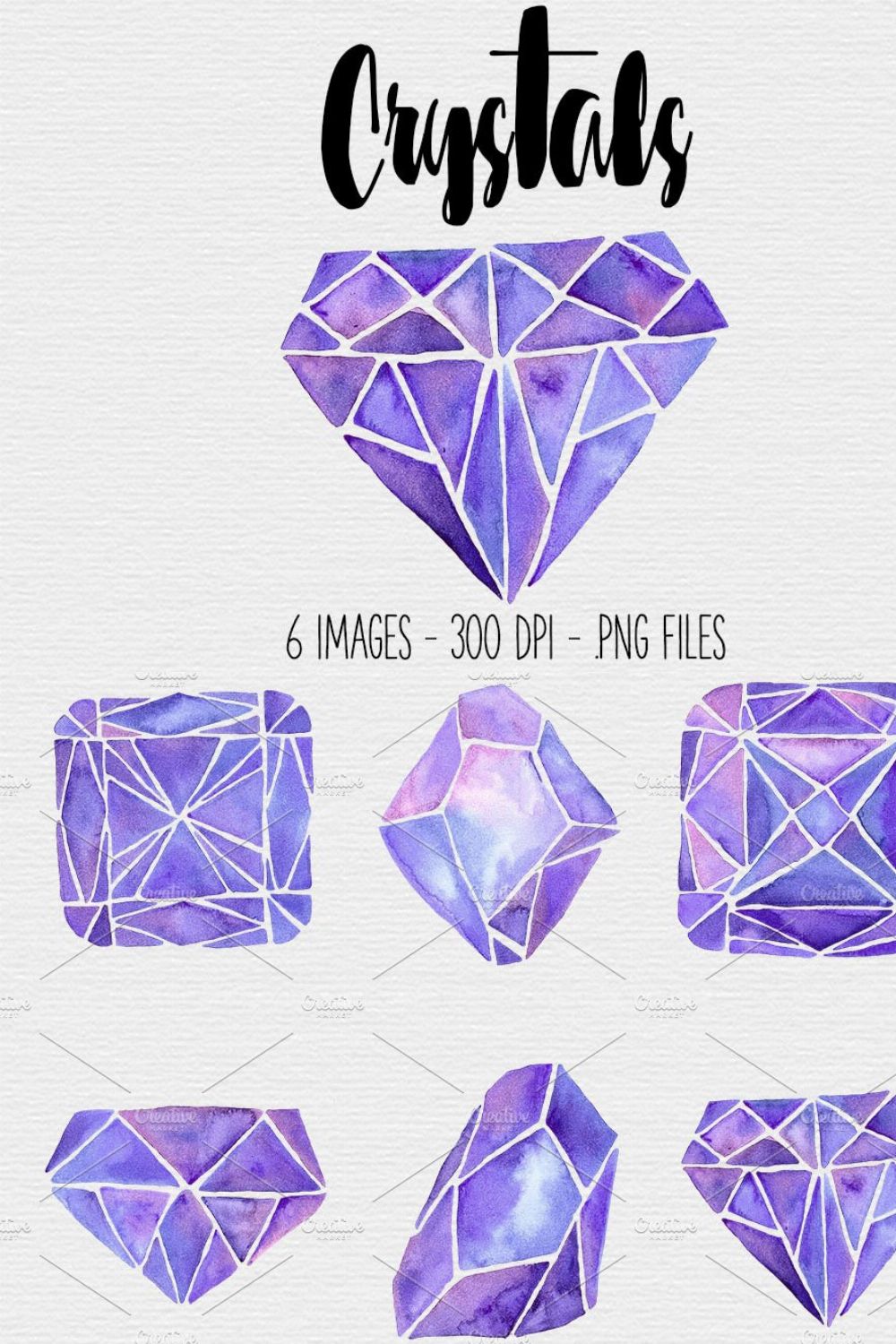 Purple Watercolor Crystal Clipart pinterest preview image.