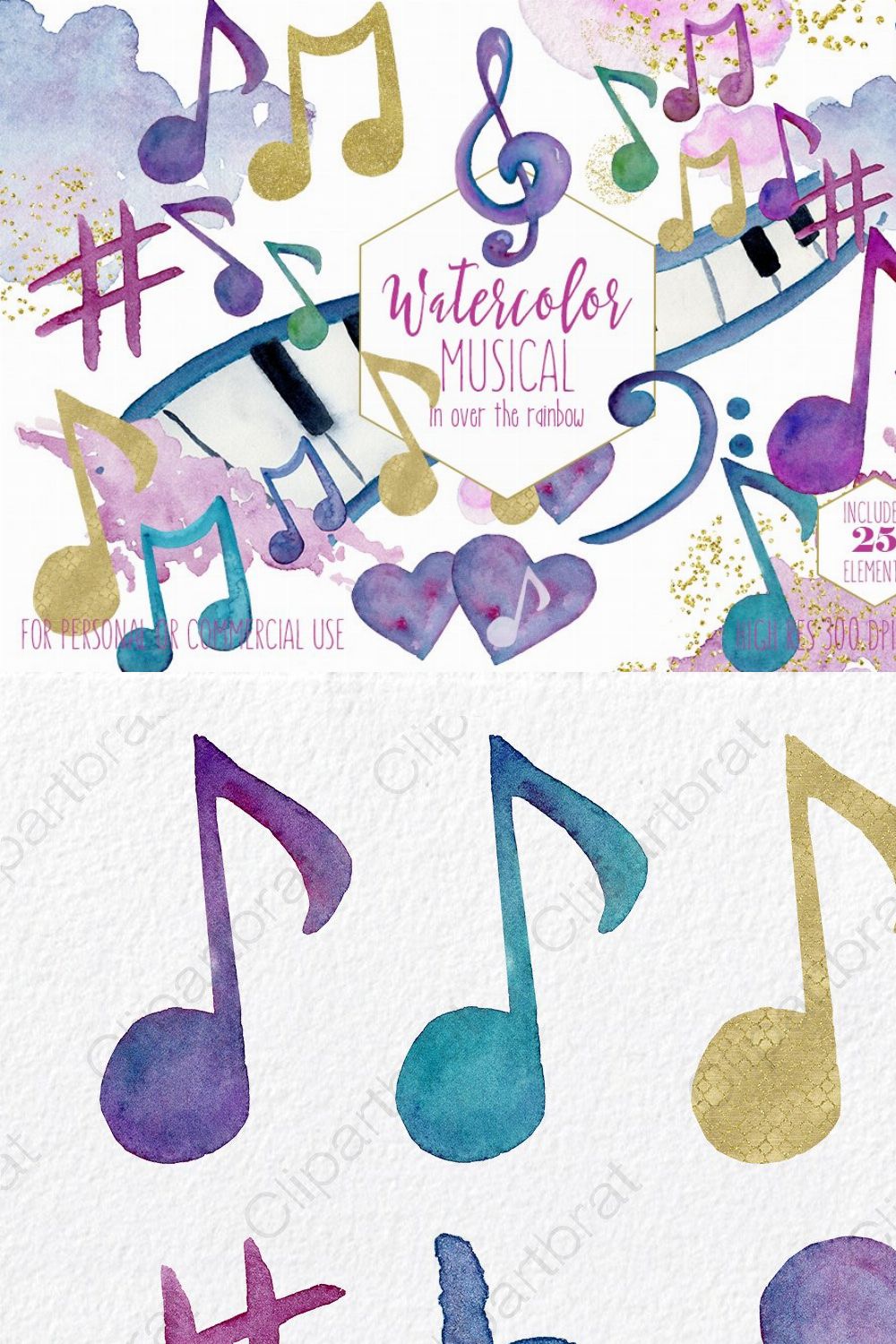Rainbow Watercolor Music Notes pinterest preview image.
