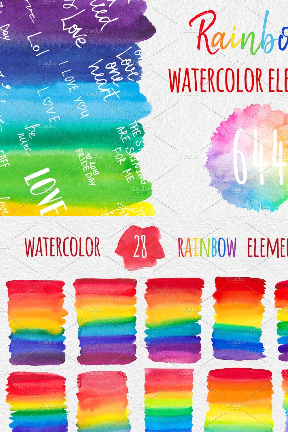 Rainbow watercolor texture set pinterest preview image.