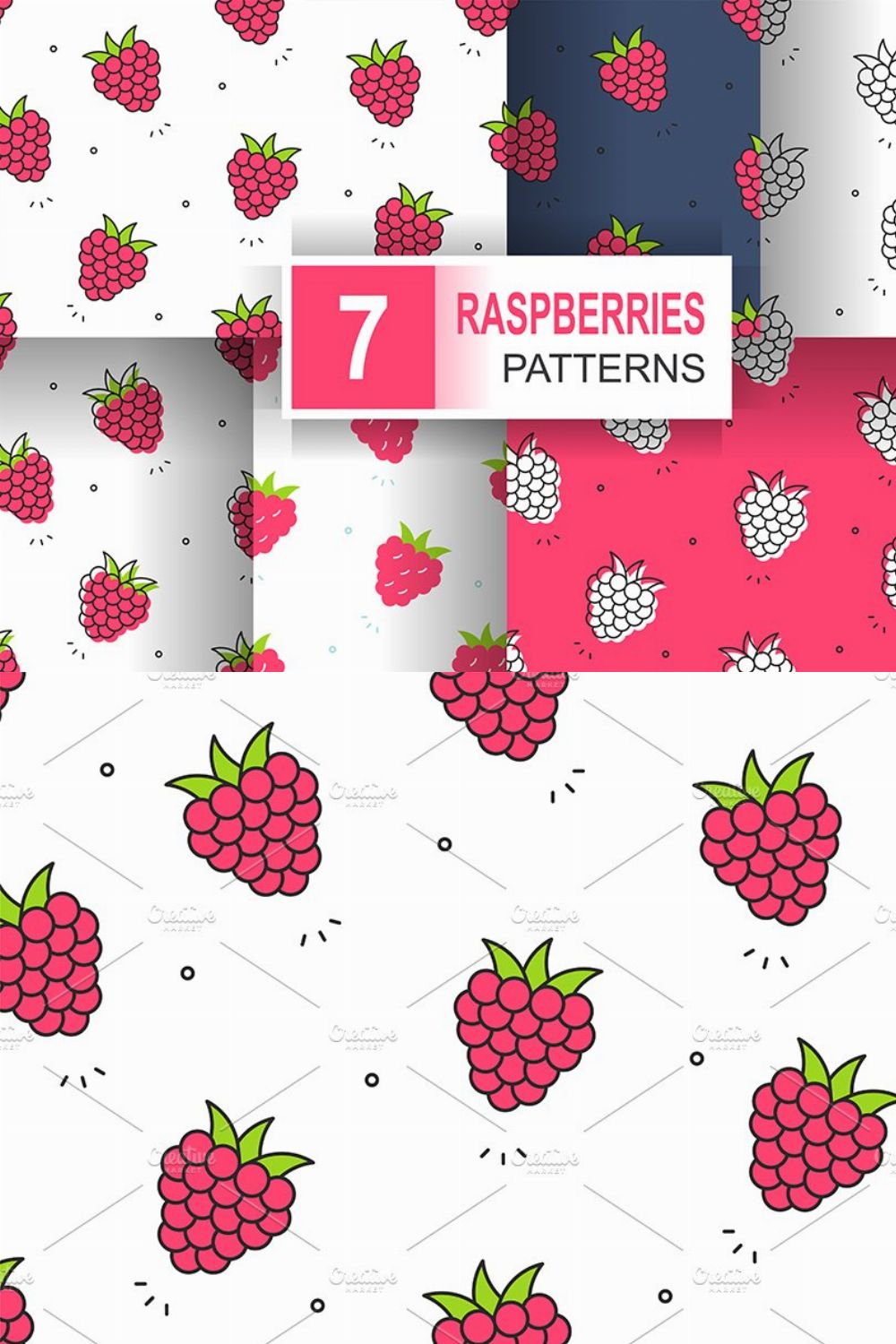 Raspberries patterns pinterest preview image.