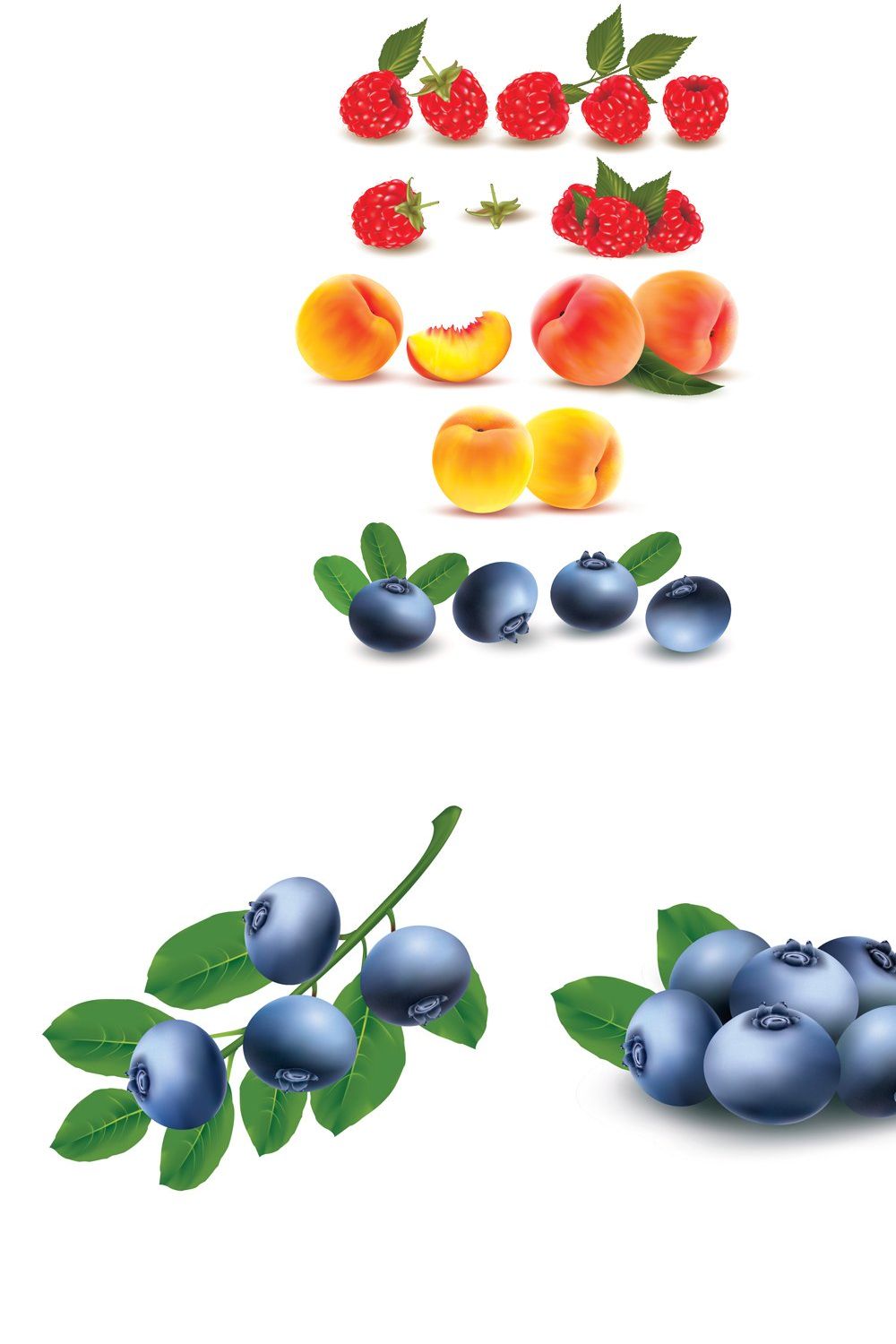 Raspberry, peach, blueberry. pinterest preview image.