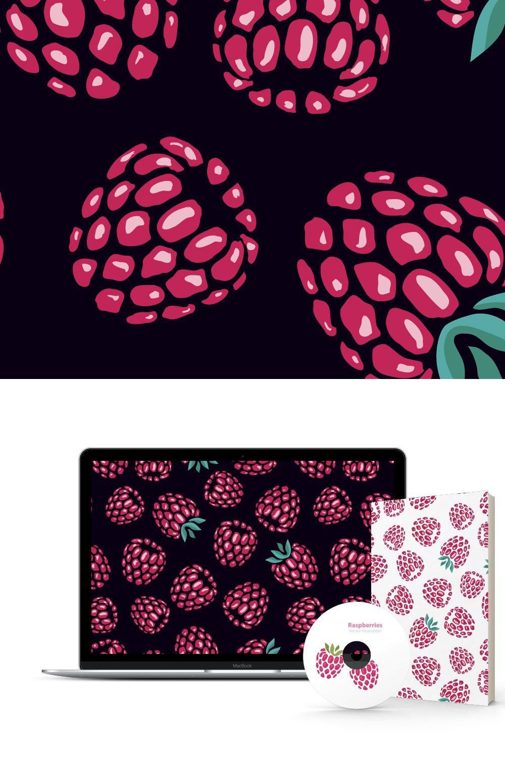 Raspberry vector pattern pinterest preview image.