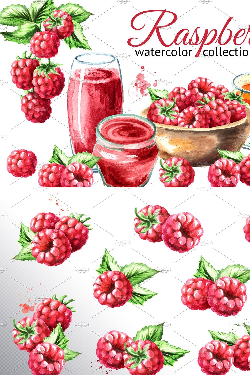 Raspberry. Watercolor collection pinterest preview image.