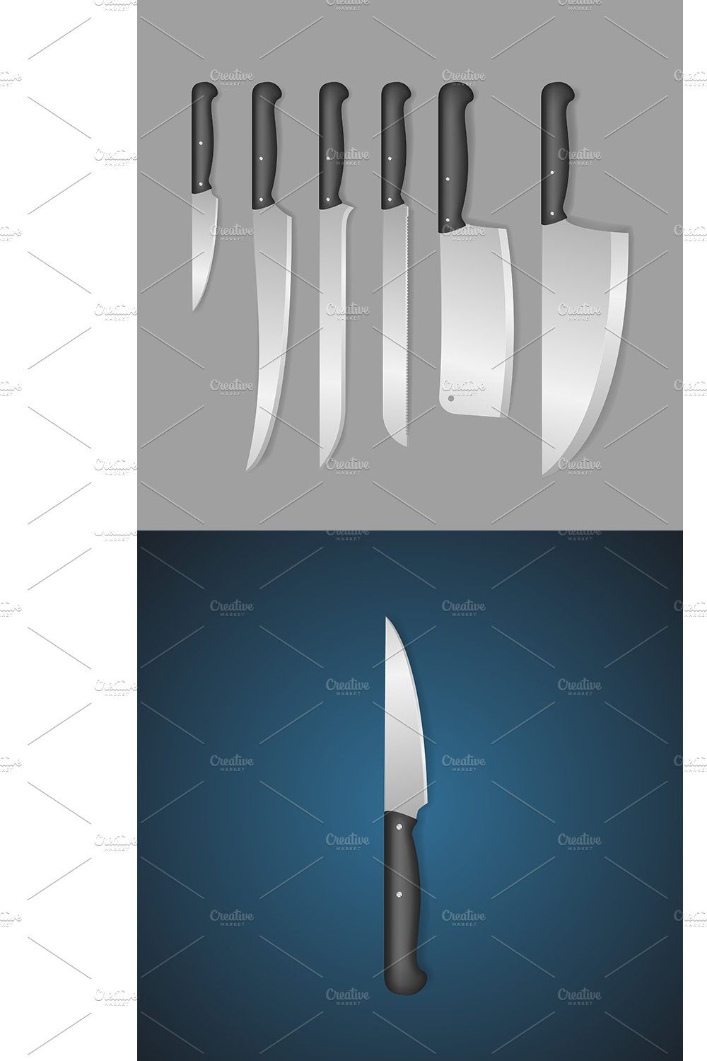 Realistic 3d Butcher Meat Knives Set pinterest preview image.