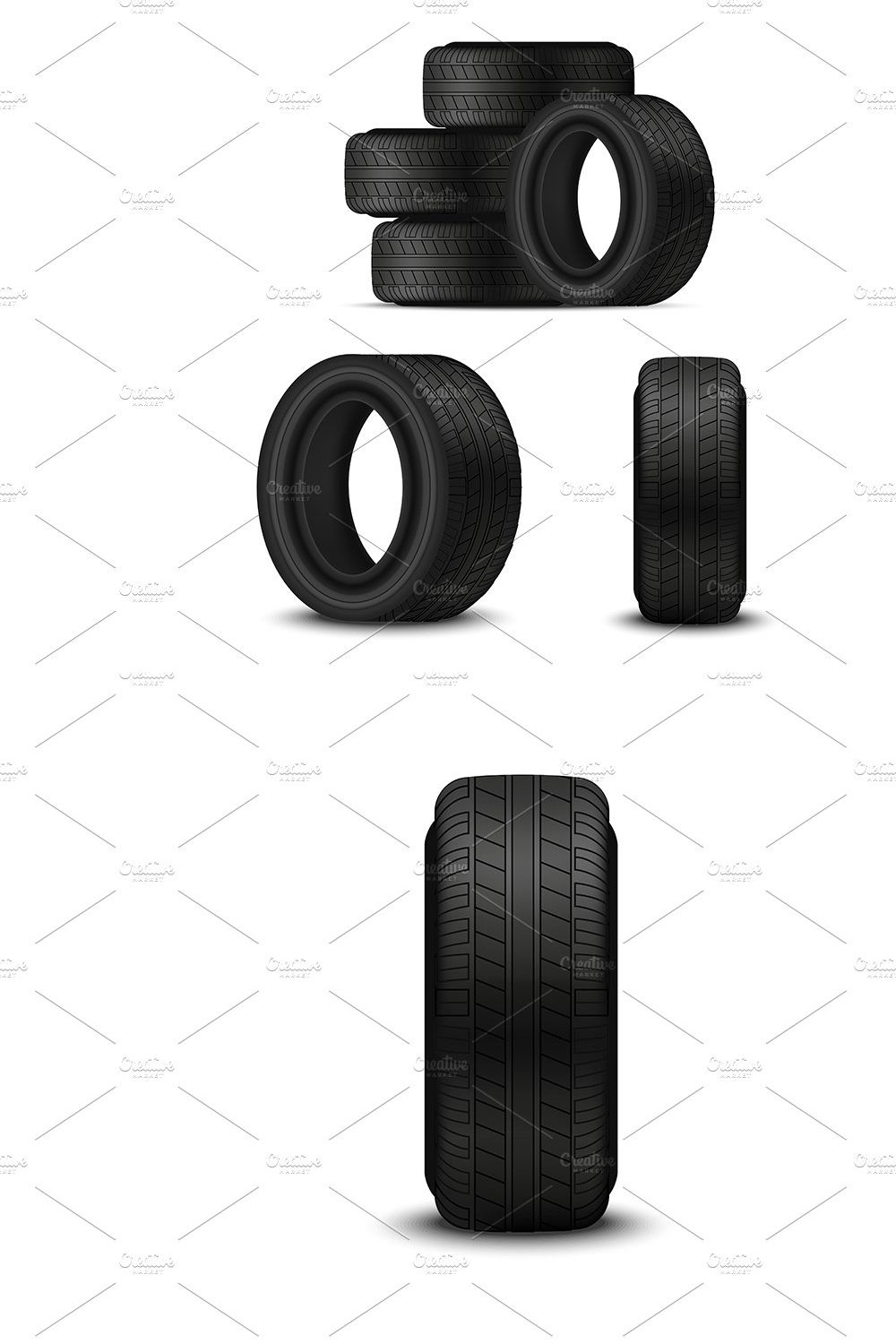 Realistic 3d Detailed Car Tires Set. pinterest preview image.