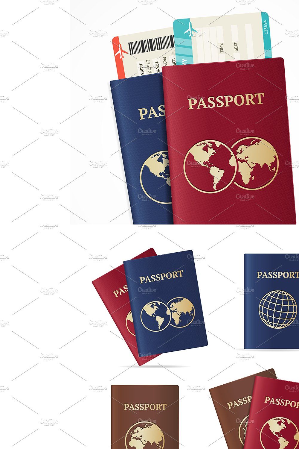 Realistic International Passport Set pinterest preview image.