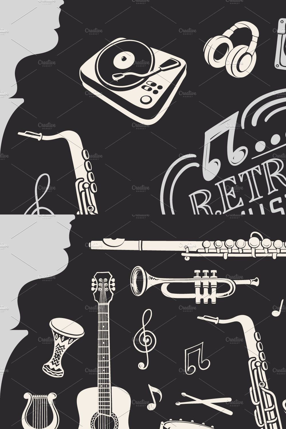 Retro Music Illustrations & Decor pinterest preview image.