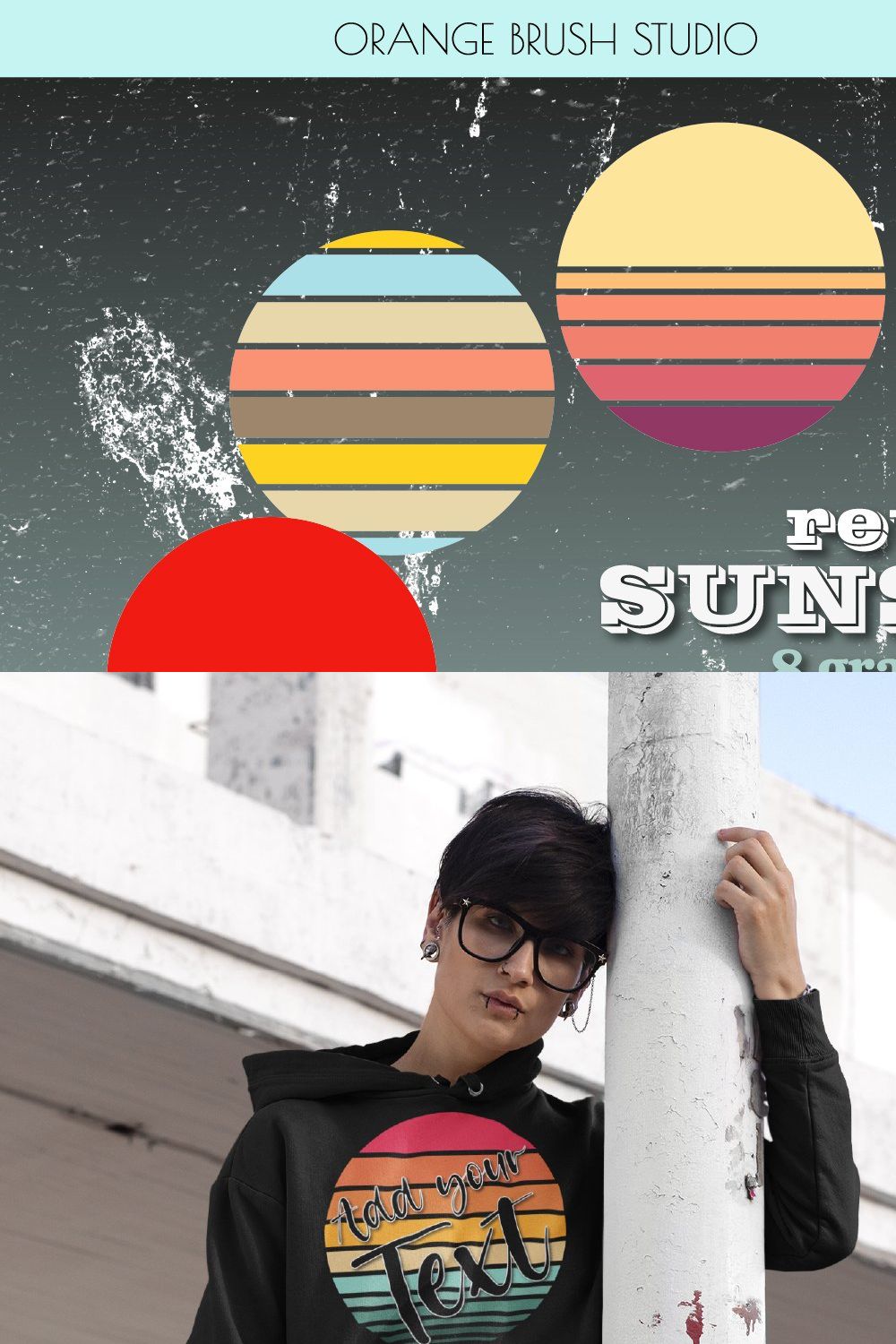 Retro Sunset Background Bundle pinterest preview image.