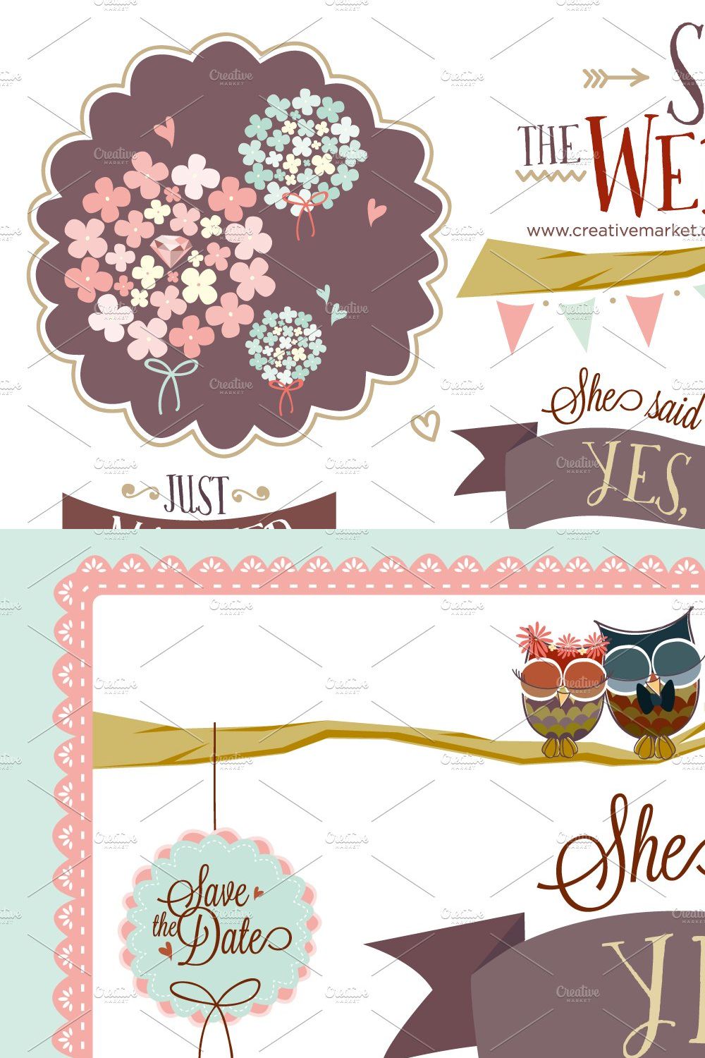 Save the Wedding ~ Hand-drawn Vector pinterest preview image.