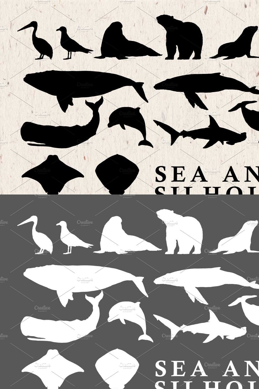 Sea Animals Silhouettes Vector Pack pinterest preview image.