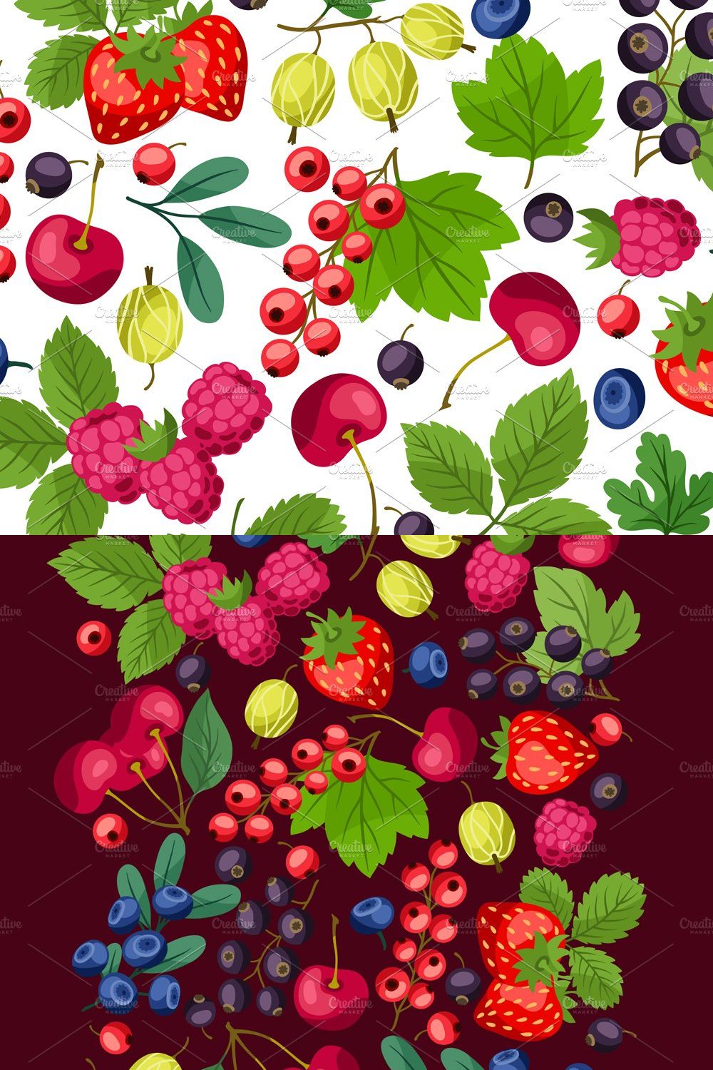 Seamless patterns with berries. pinterest preview image.