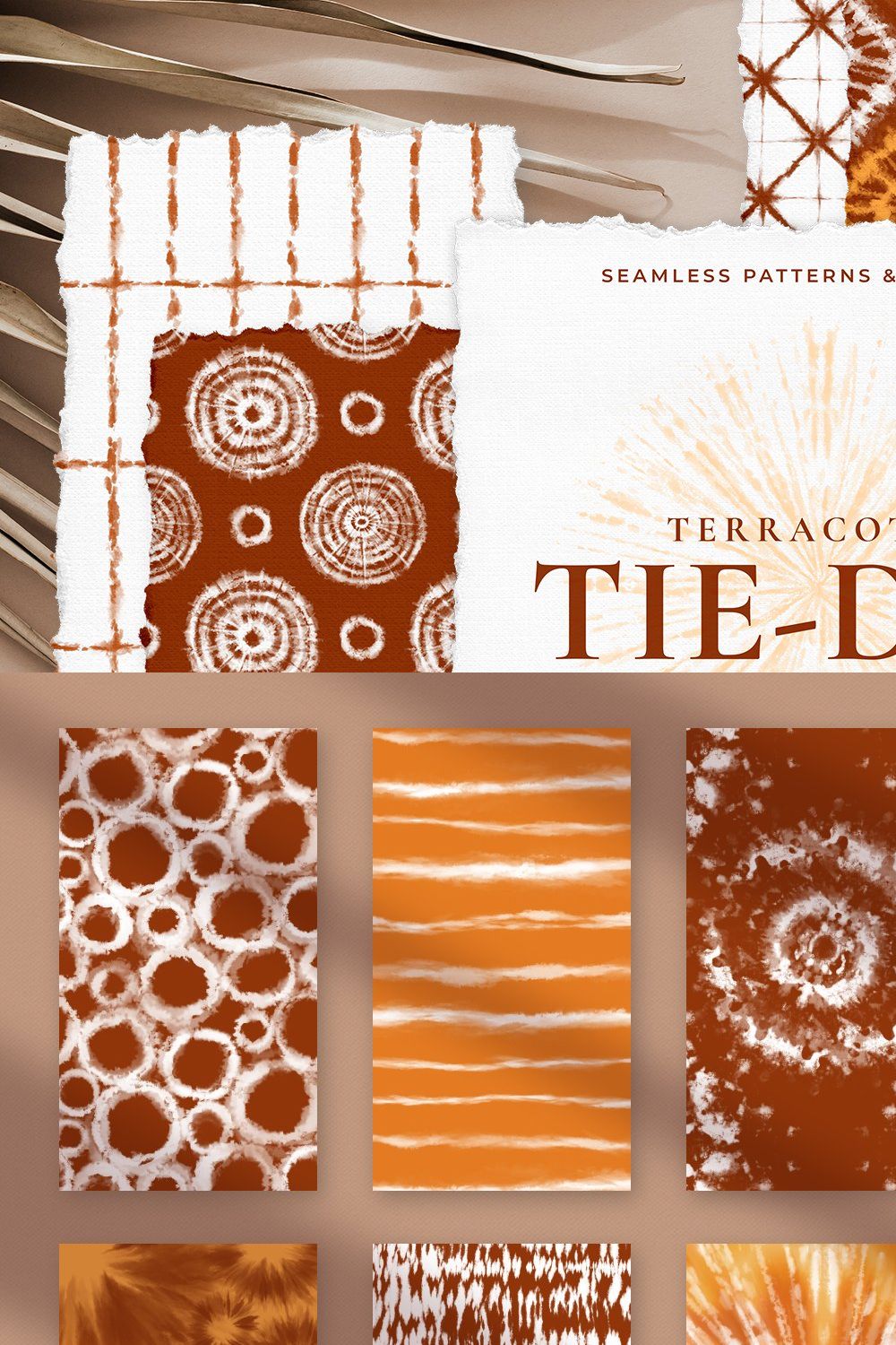 Seamless Terracotta Tie-Dye Patterns pinterest preview image.