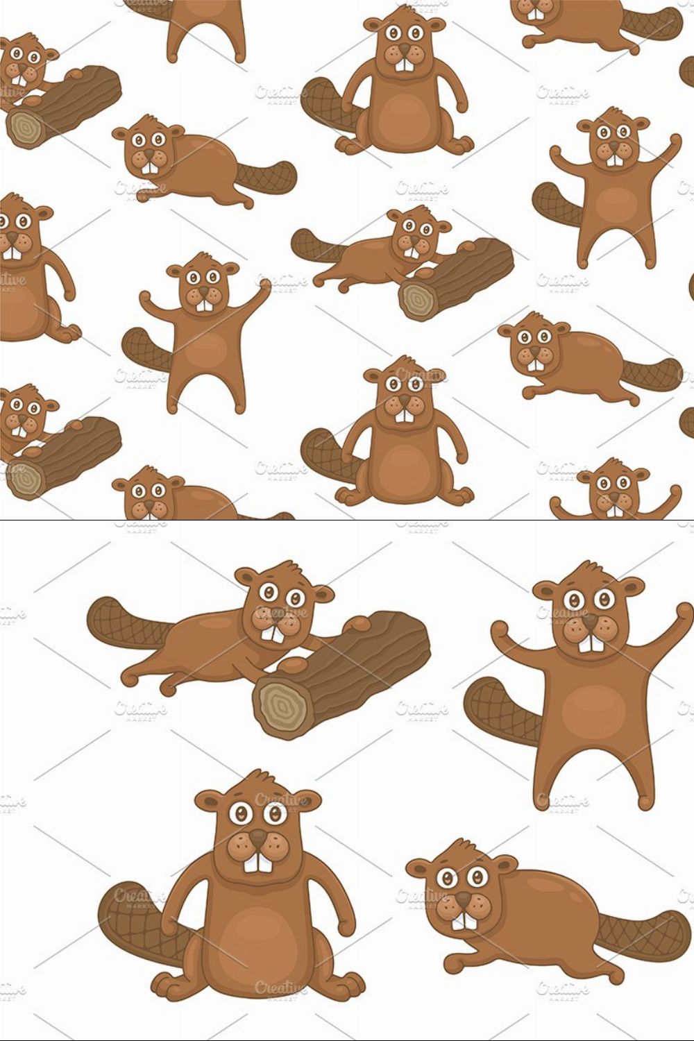 Set of Beavers and Pattern pinterest preview image.
