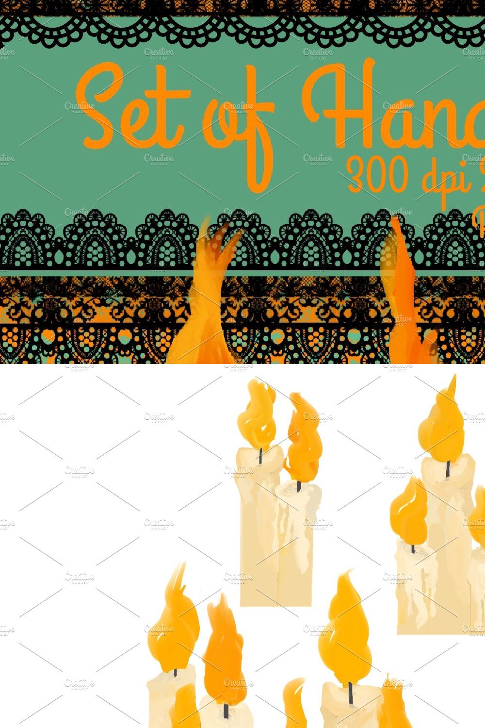 Set of hand drawn candles pinterest preview image.