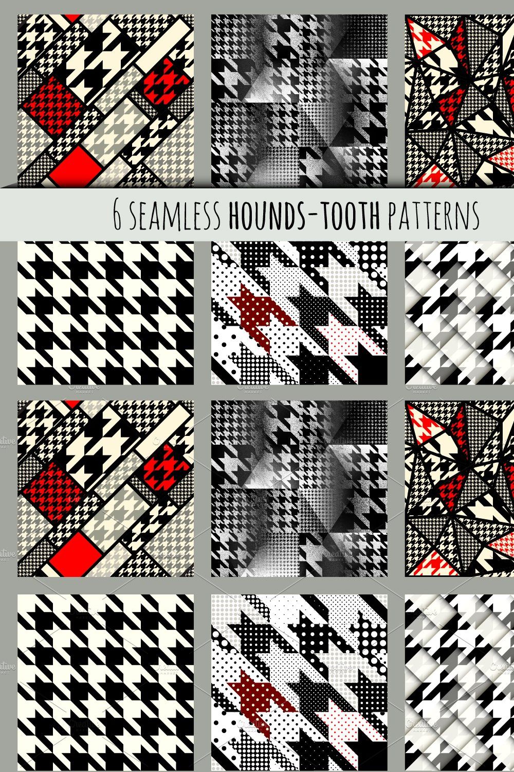 Set of hounds-tooth patterns. pinterest preview image.