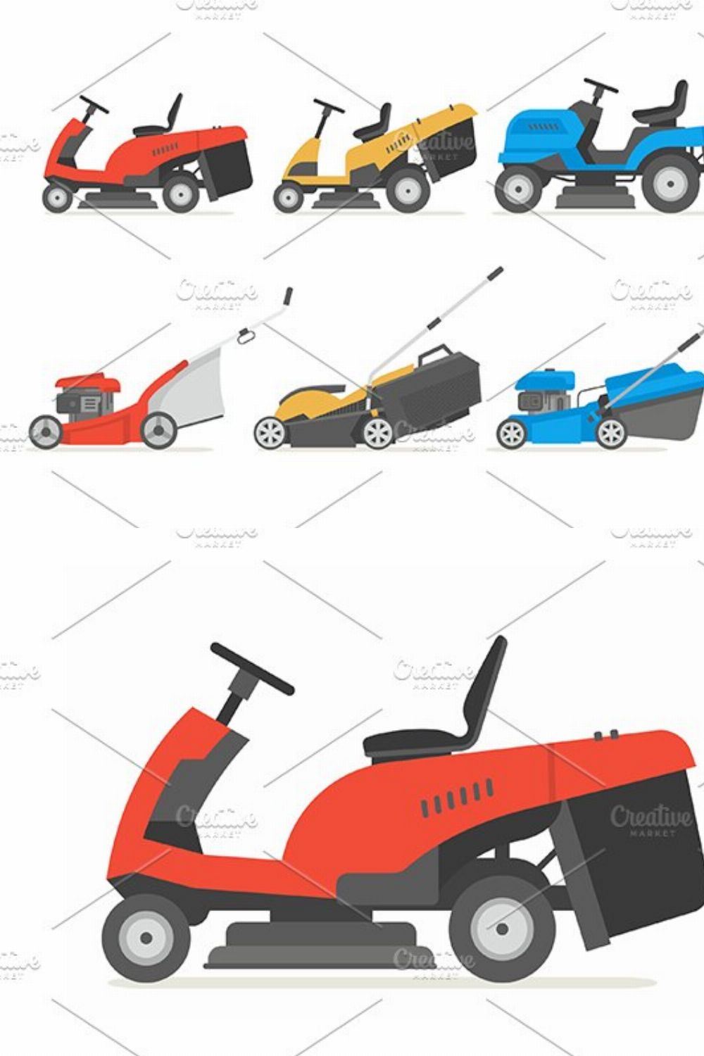 Set of lawnmower pinterest preview image.