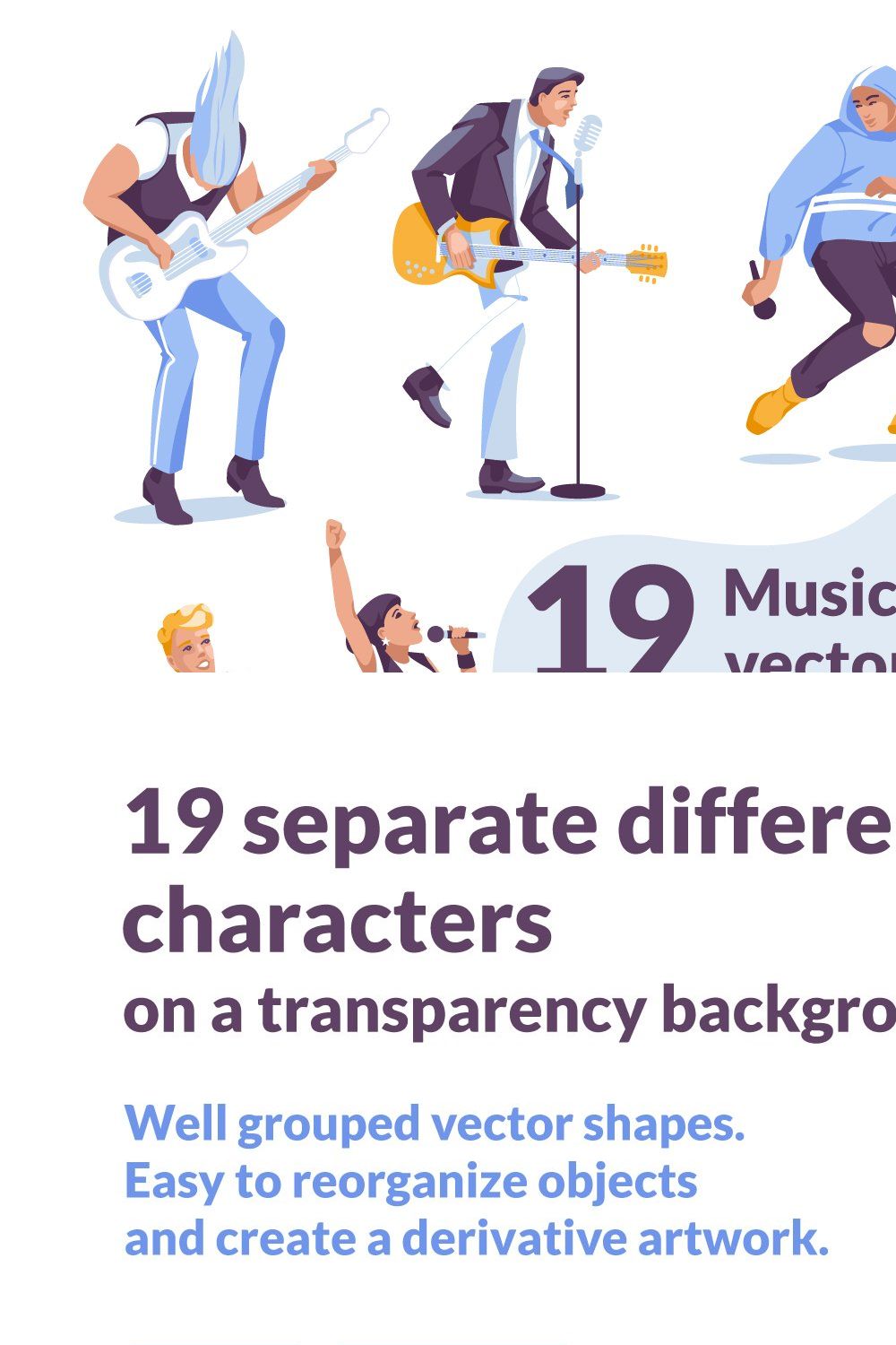 Set of musicians vector flat pinterest preview image.