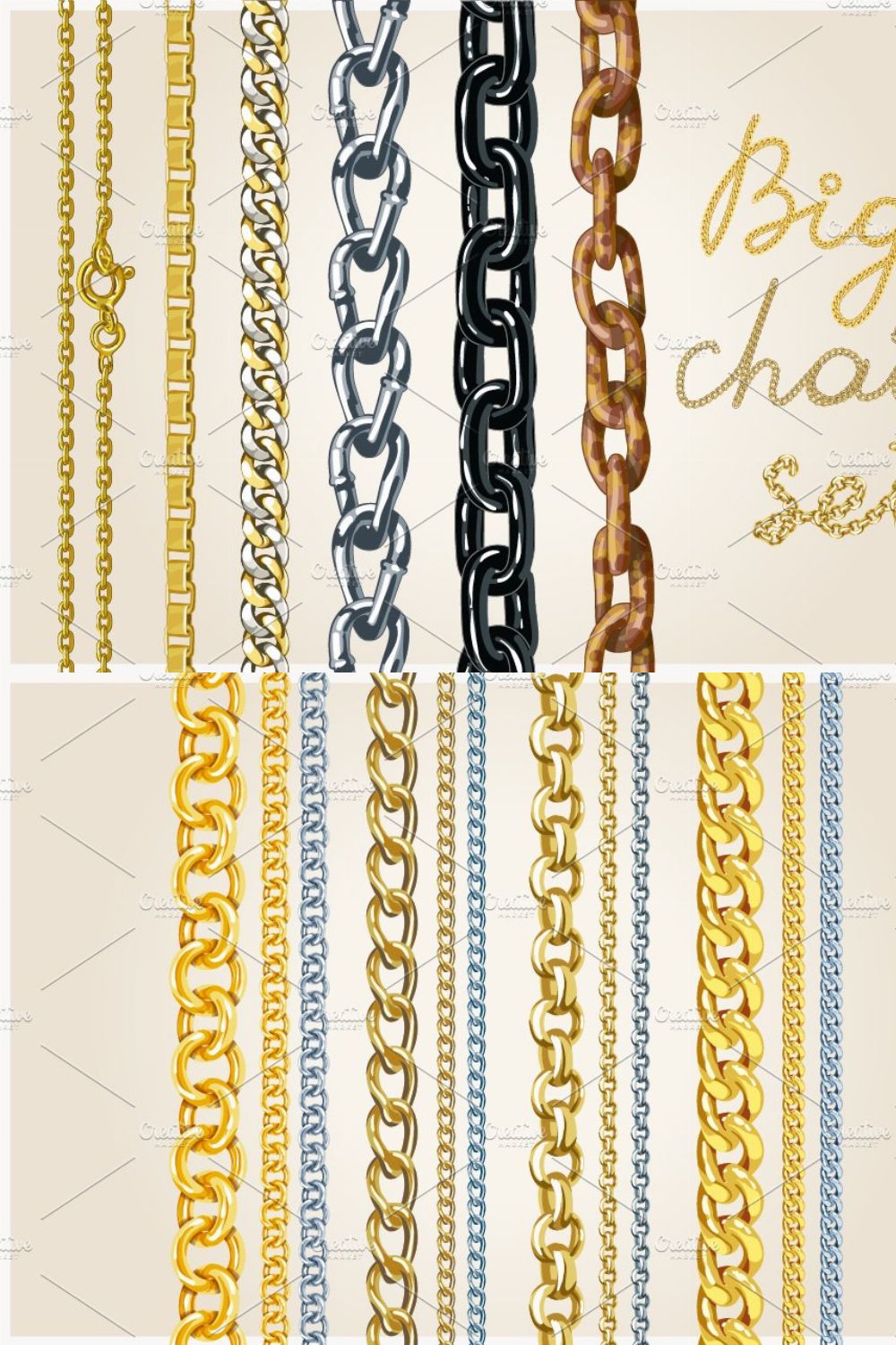 Set of realistic vector chains pinterest preview image.