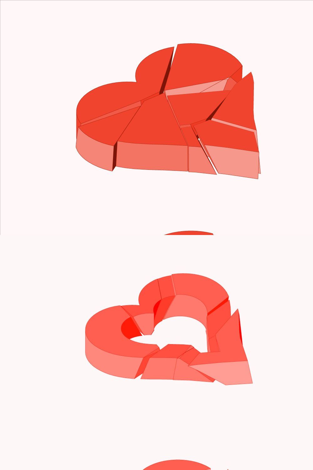 Set of red broken isometric hearts pinterest preview image.