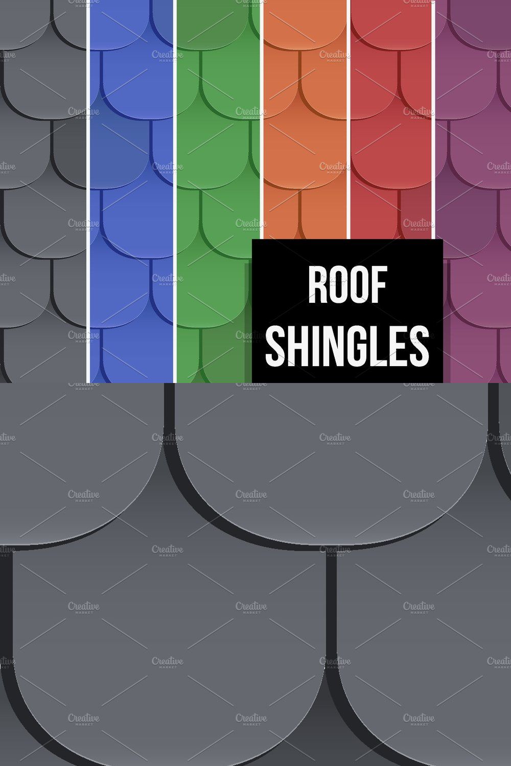 Set of Shingles roof seamless patterns pinterest preview image.