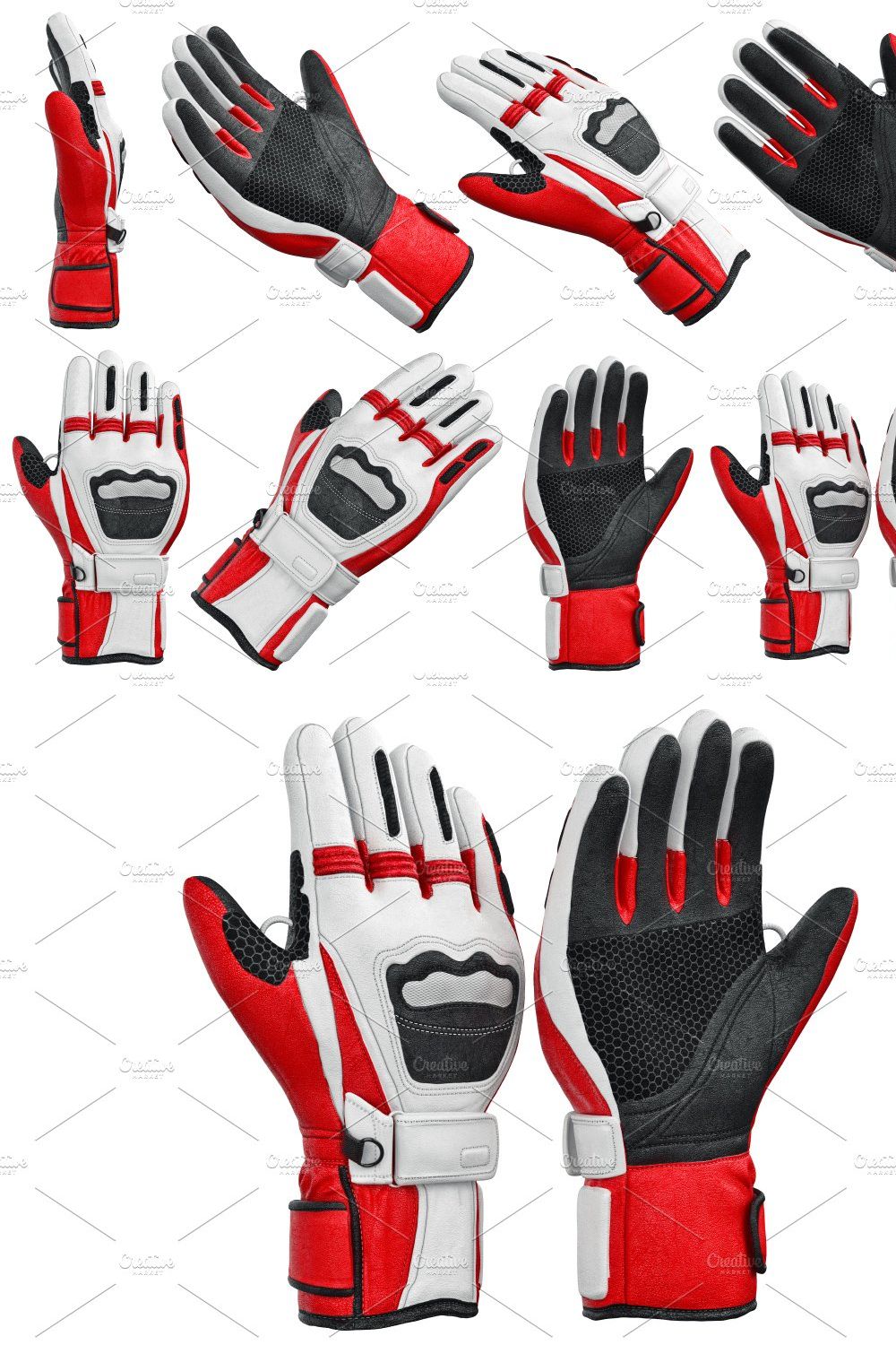 Set skiing sports gloves, isolated pinterest preview image.