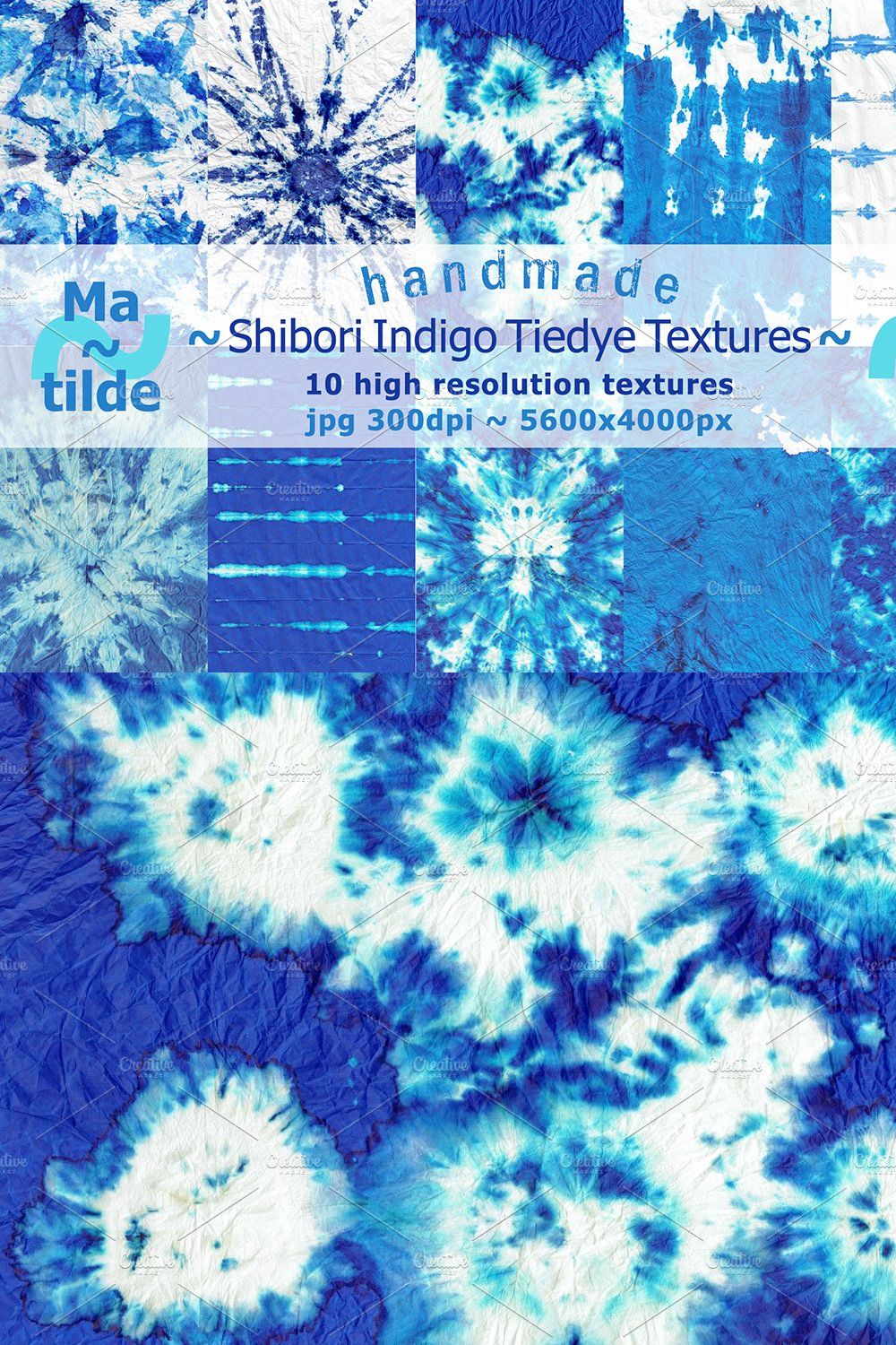Shibori Indigo Tiedye Textures pinterest preview image.