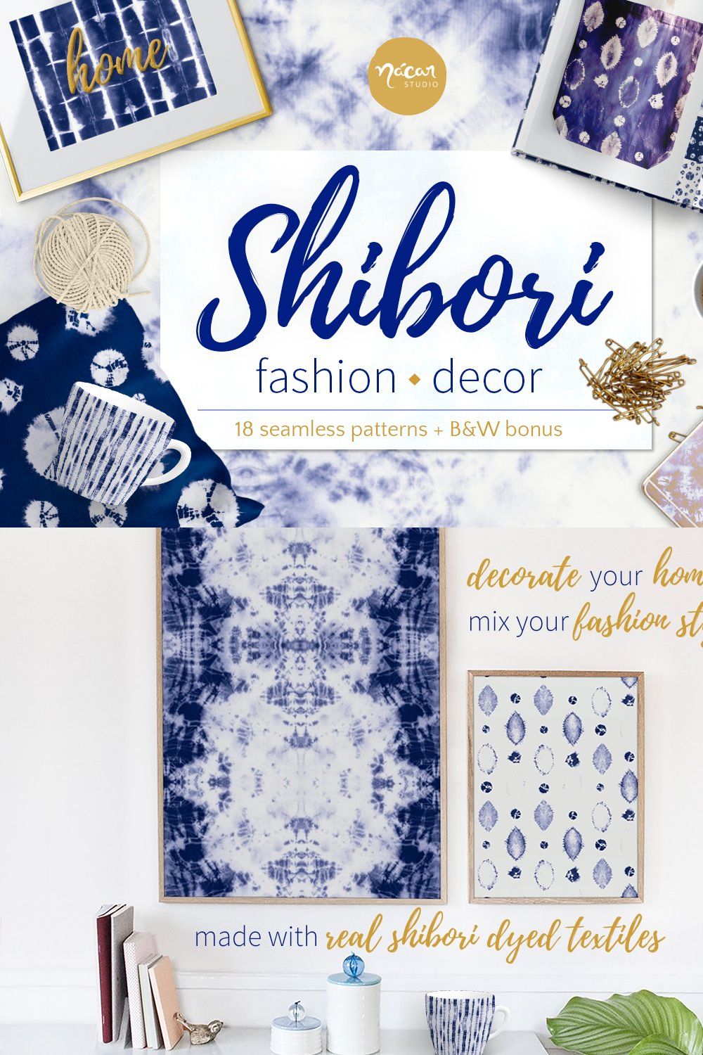 Shibori tie dye pattern pack pinterest preview image.