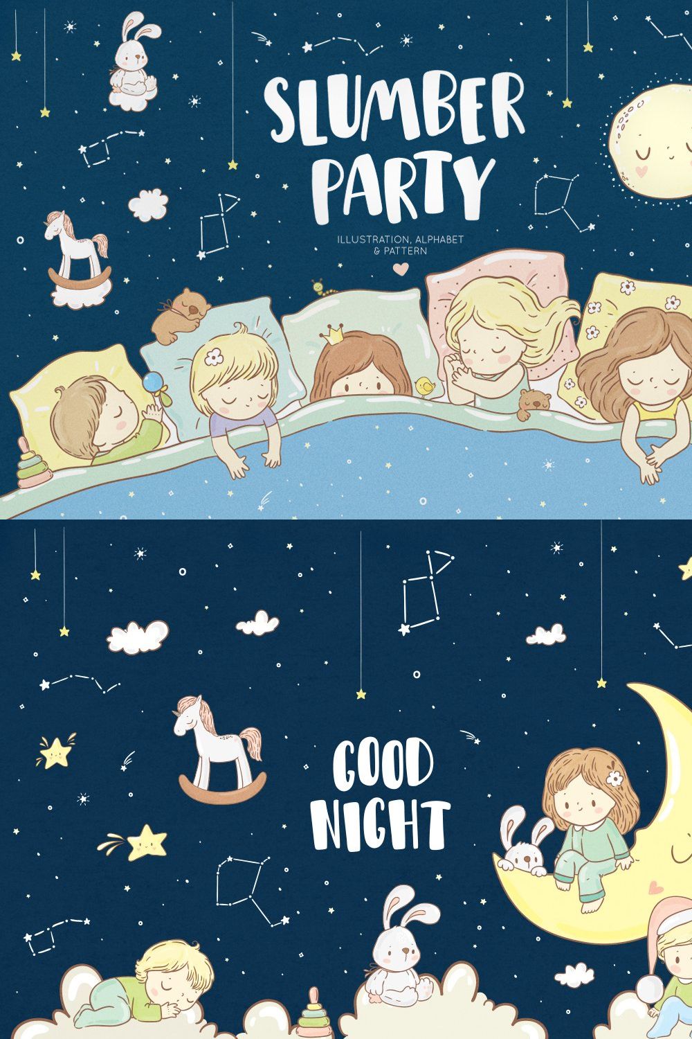 Slumber Party illustration pinterest preview image.